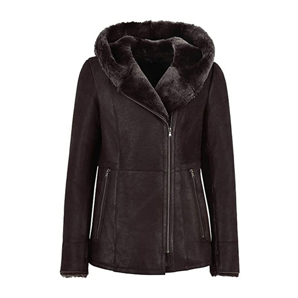 Women’s Hooded Fur Shearling Long Jacket
