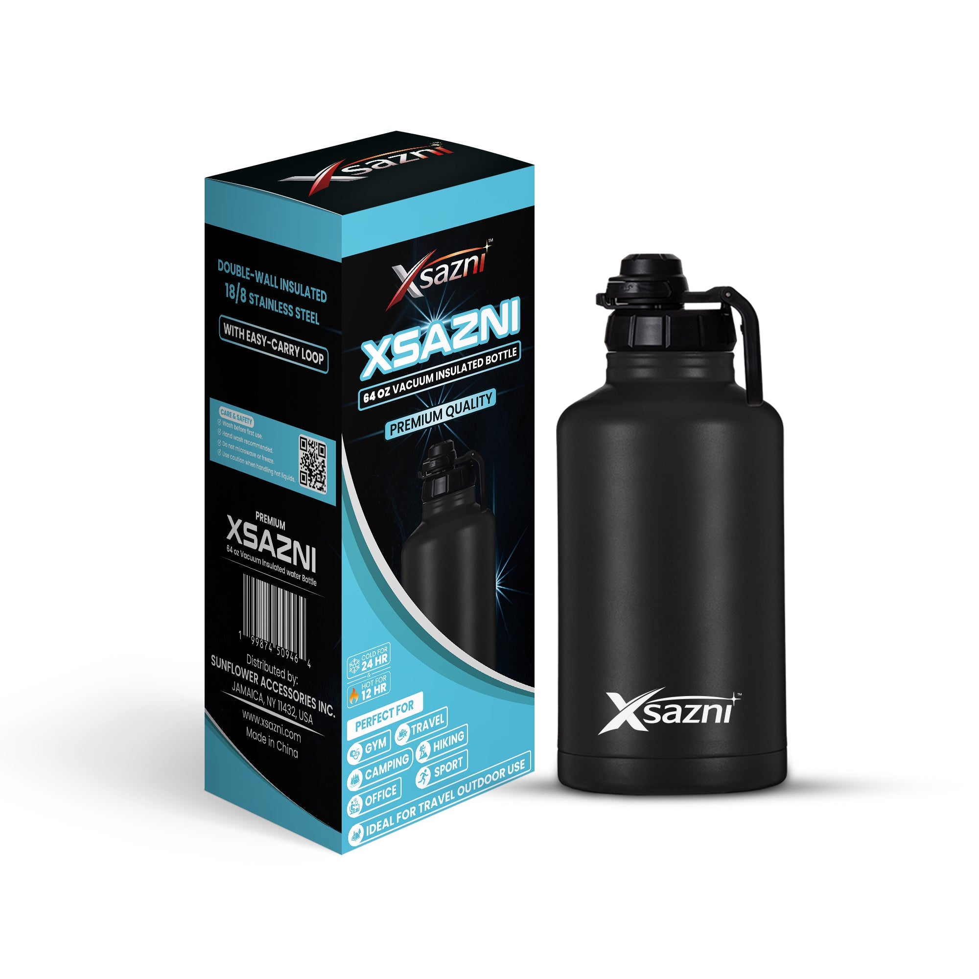 Xsazni 64 oz Insulated Water Bottle