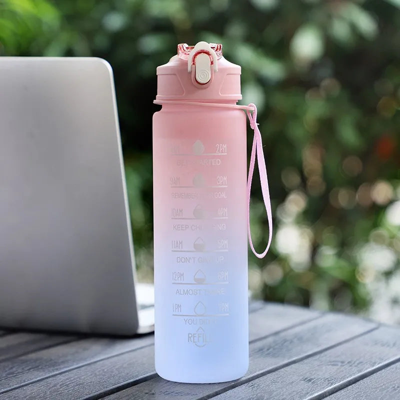 900ml Sports Water Bottle with Time-Tracking Straw | Leak Proof and Locking Flip Cover