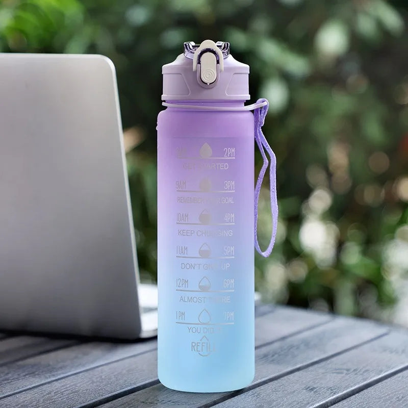 900ml Sports Water Bottle with Time-Tracking Straw | Leak Proof and Locking Flip Cover
