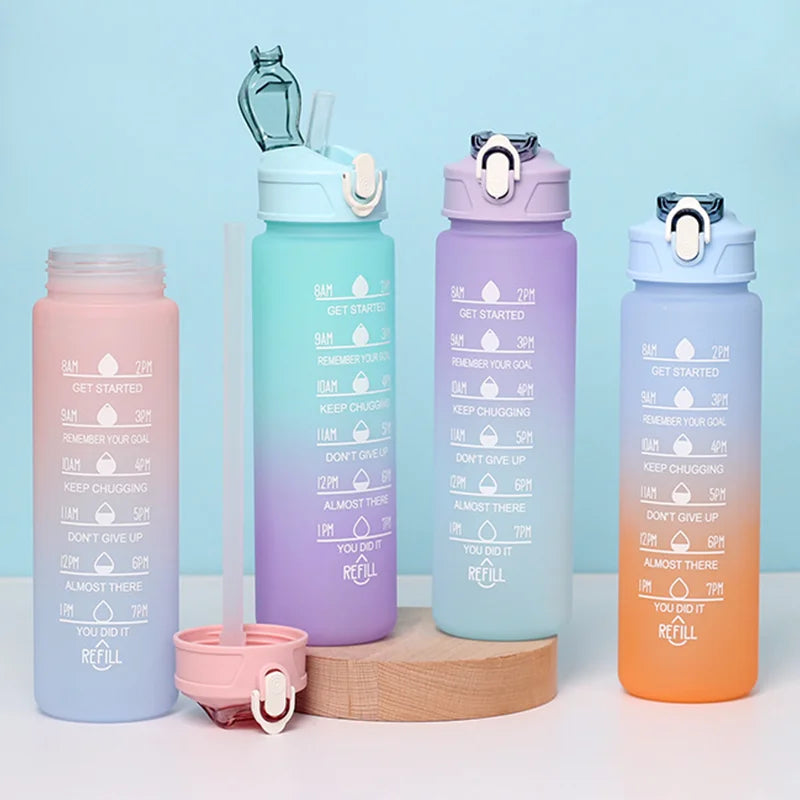 900ml Sports Water Bottle with Time-Tracking Straw | Leak Proof and Locking Flip Cover
