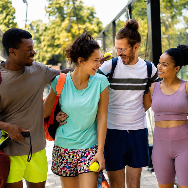 Diverse group of friends laughing and talking together outdoors