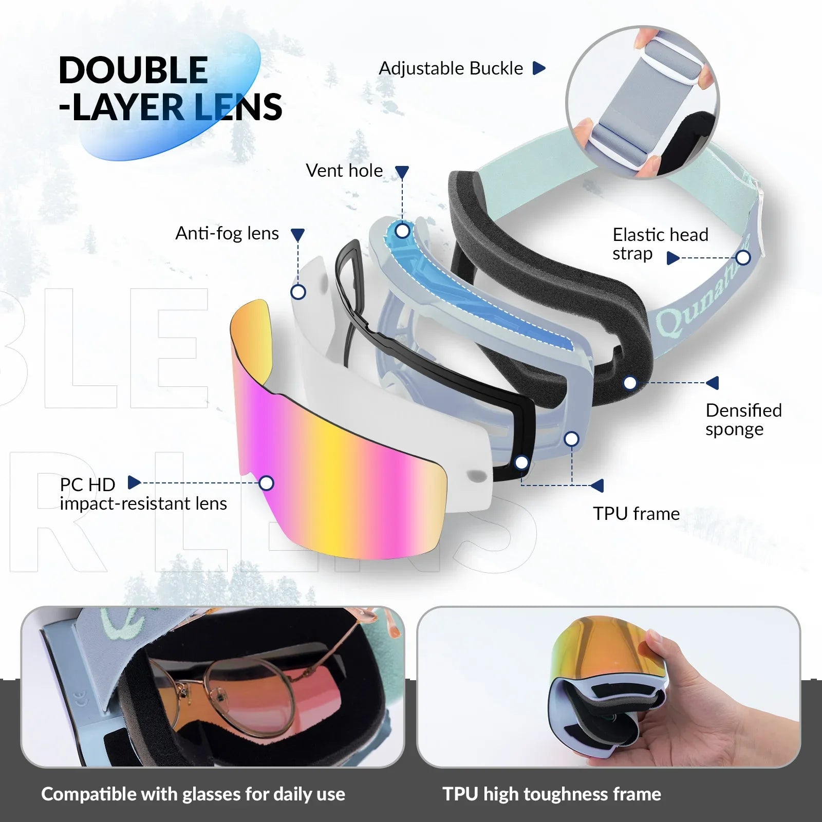 Frameless Anti-fog Ski Goggles with UV400 Protection for Men & Women