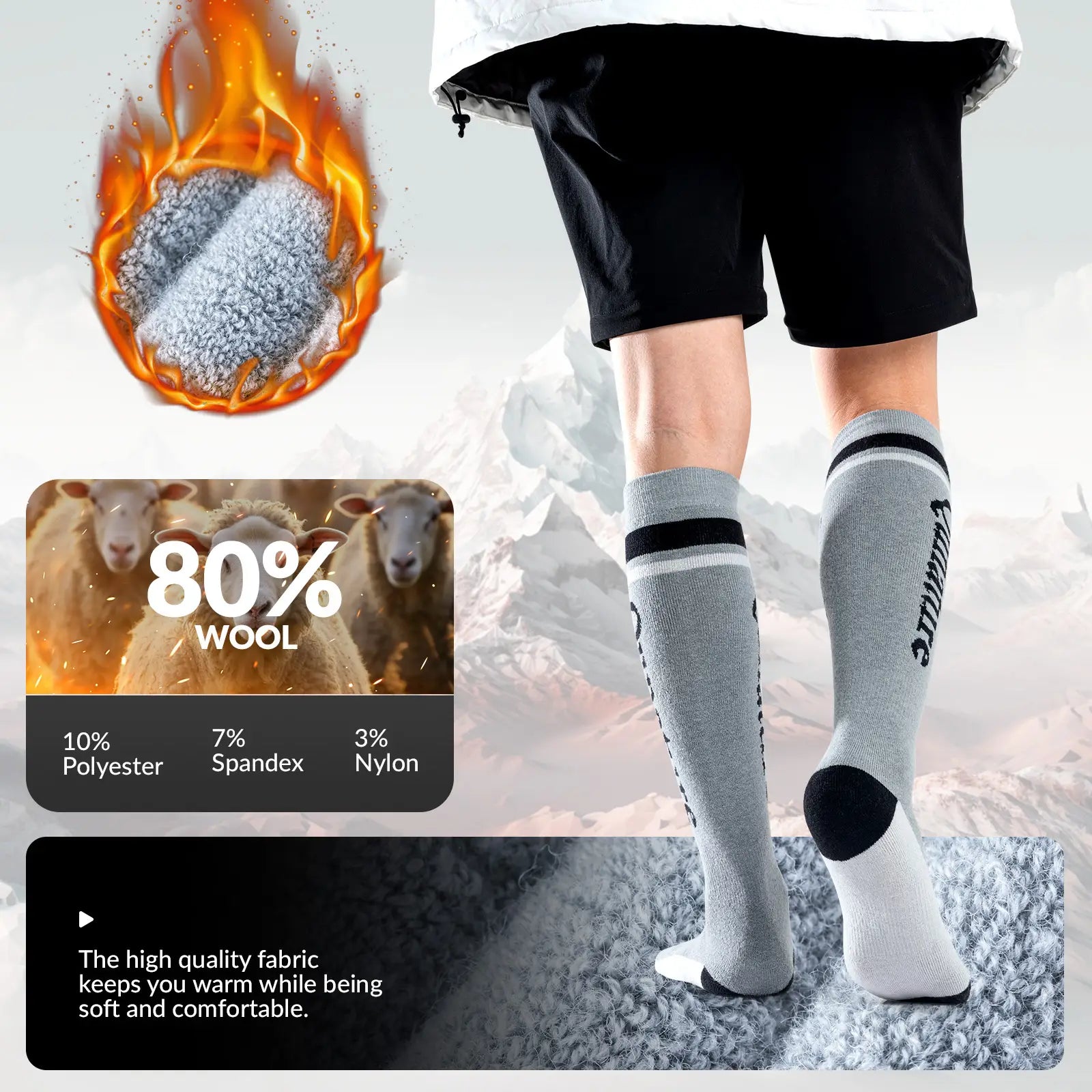 Thermal Wool Blend Ski Socks
