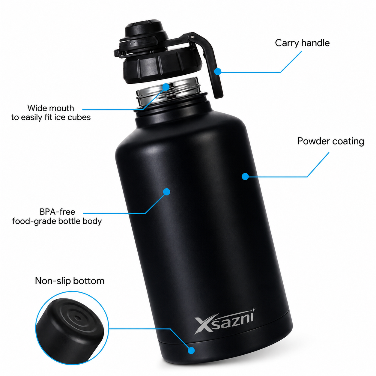 Xsazni 64 oz Insulated Water Bottle