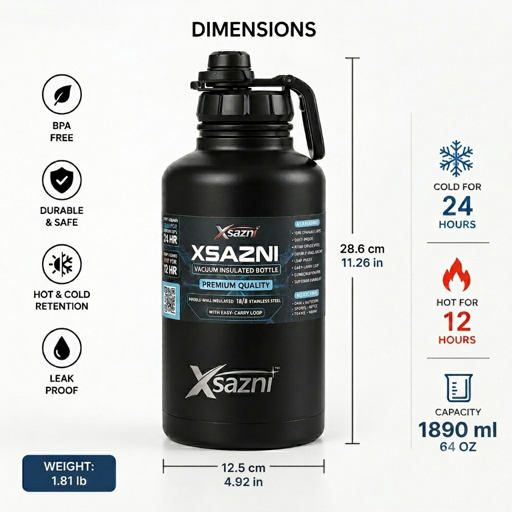 Xsazni 64 oz Insulated Water Bottle