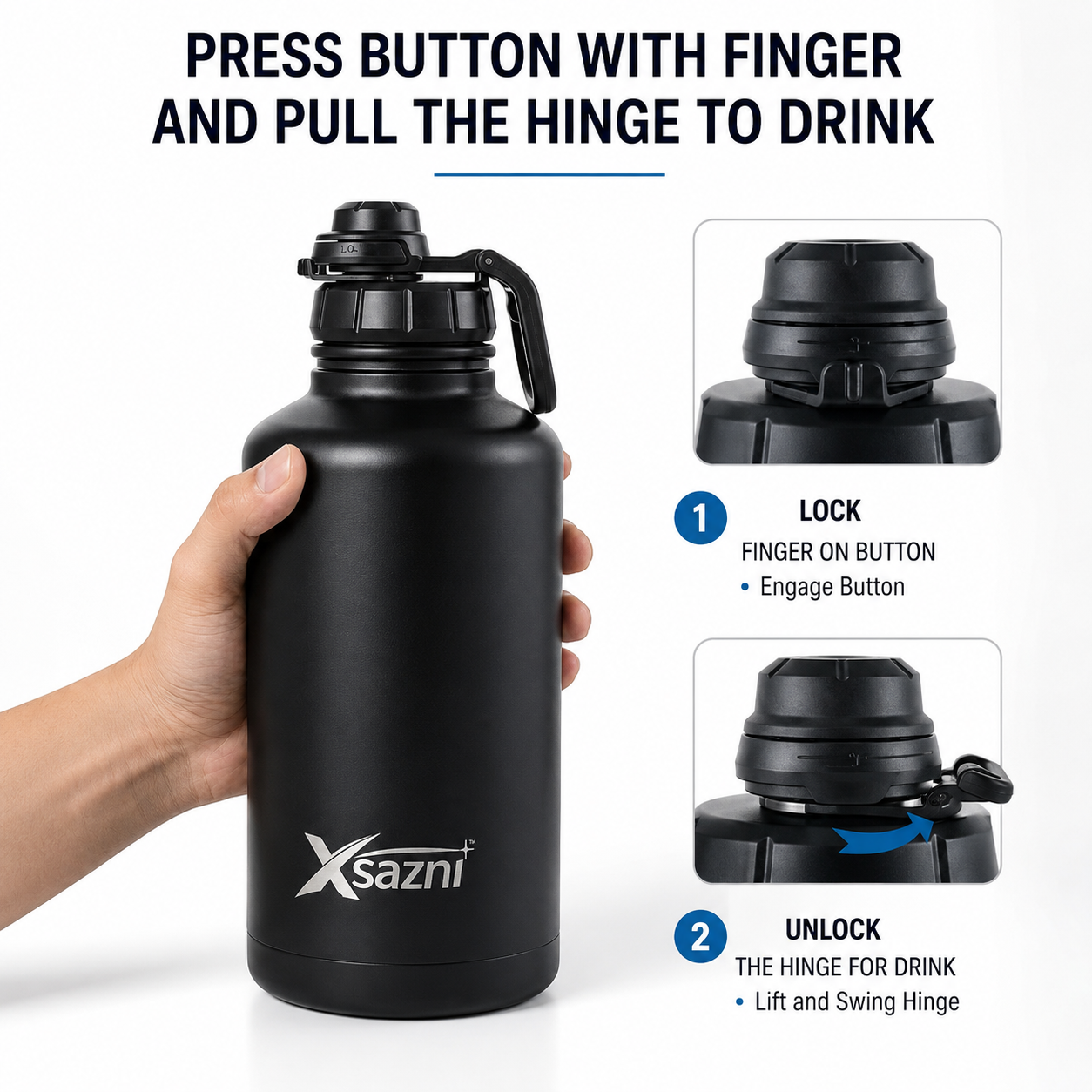 Xsazni 64 oz Insulated Water Bottle