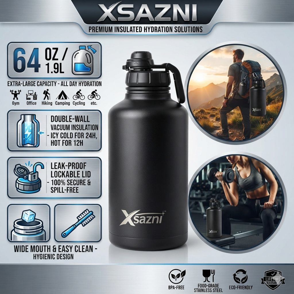 Xsazni 64 oz Insulated Water Bottle
